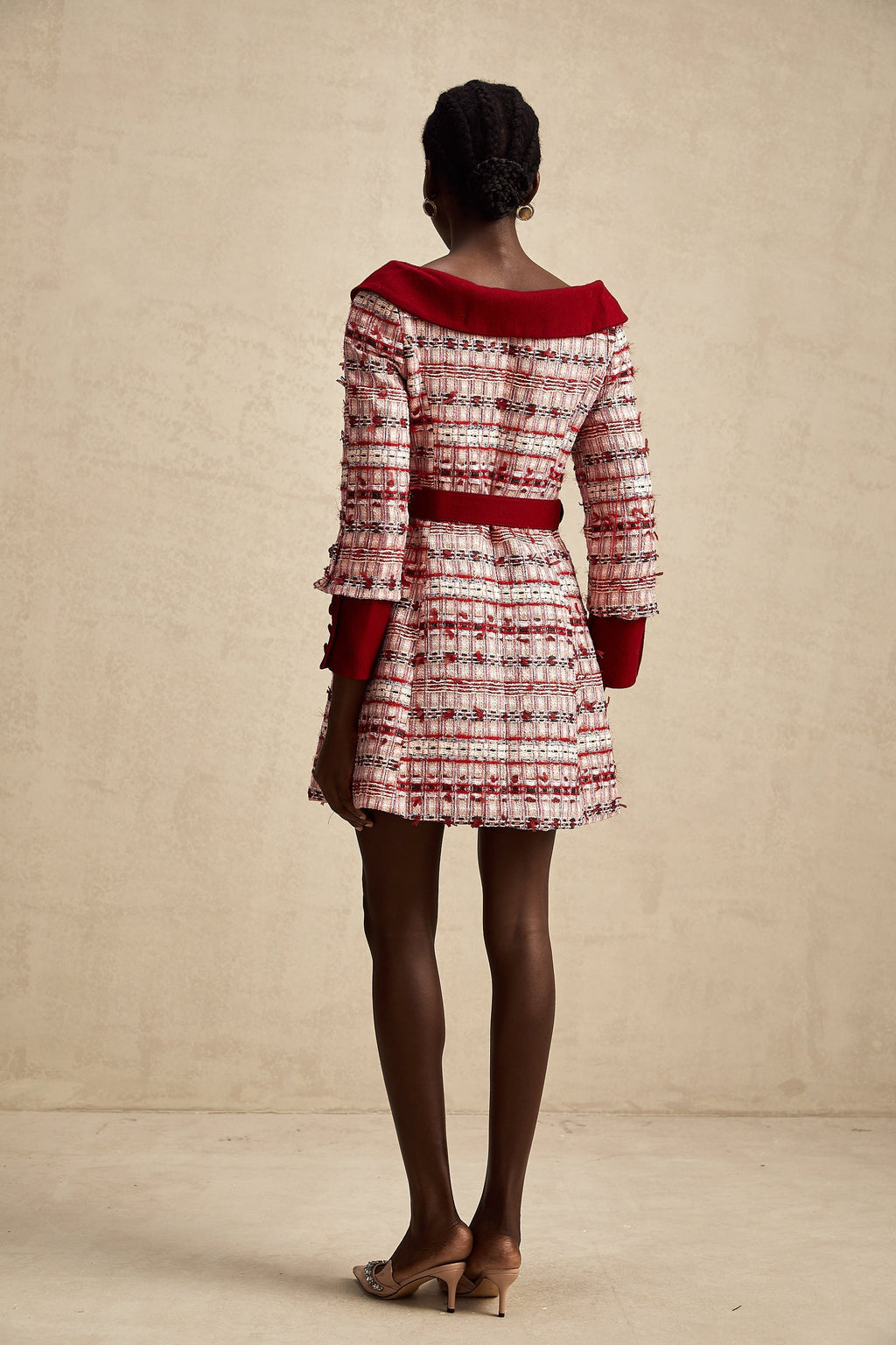 Kırmızı Kareli Tüvit Mini Elbise