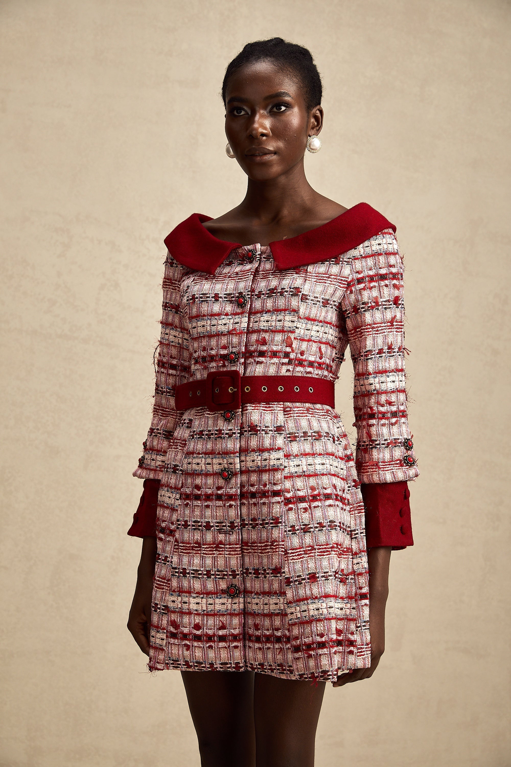 Kırmızı Kareli Tüvit Mini Elbise