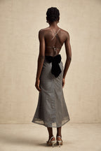 Sırtı Açık Fiyonk Payetli Midi Elbise