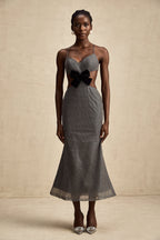 Sırtı Açık Fiyonk Payetli Midi Elbise