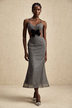 Sırtı Açık Fiyonk Payetli Midi Elbise