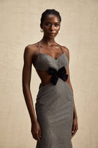 Sırtı Açık Fiyonk Payetli Midi Elbise