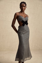 Sırtı Açık Fiyonk Payetli Midi Elbise