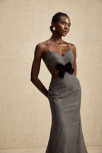 Sırtı Açık Fiyonk Payetli Midi Elbise