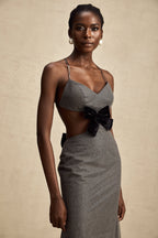 Sırtı Açık Fiyonk Payetli Midi Elbise