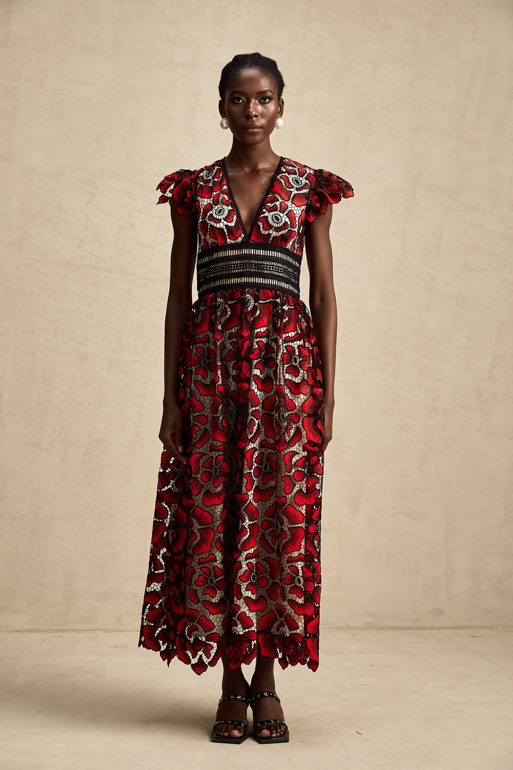 Margaux dantel midi elbise