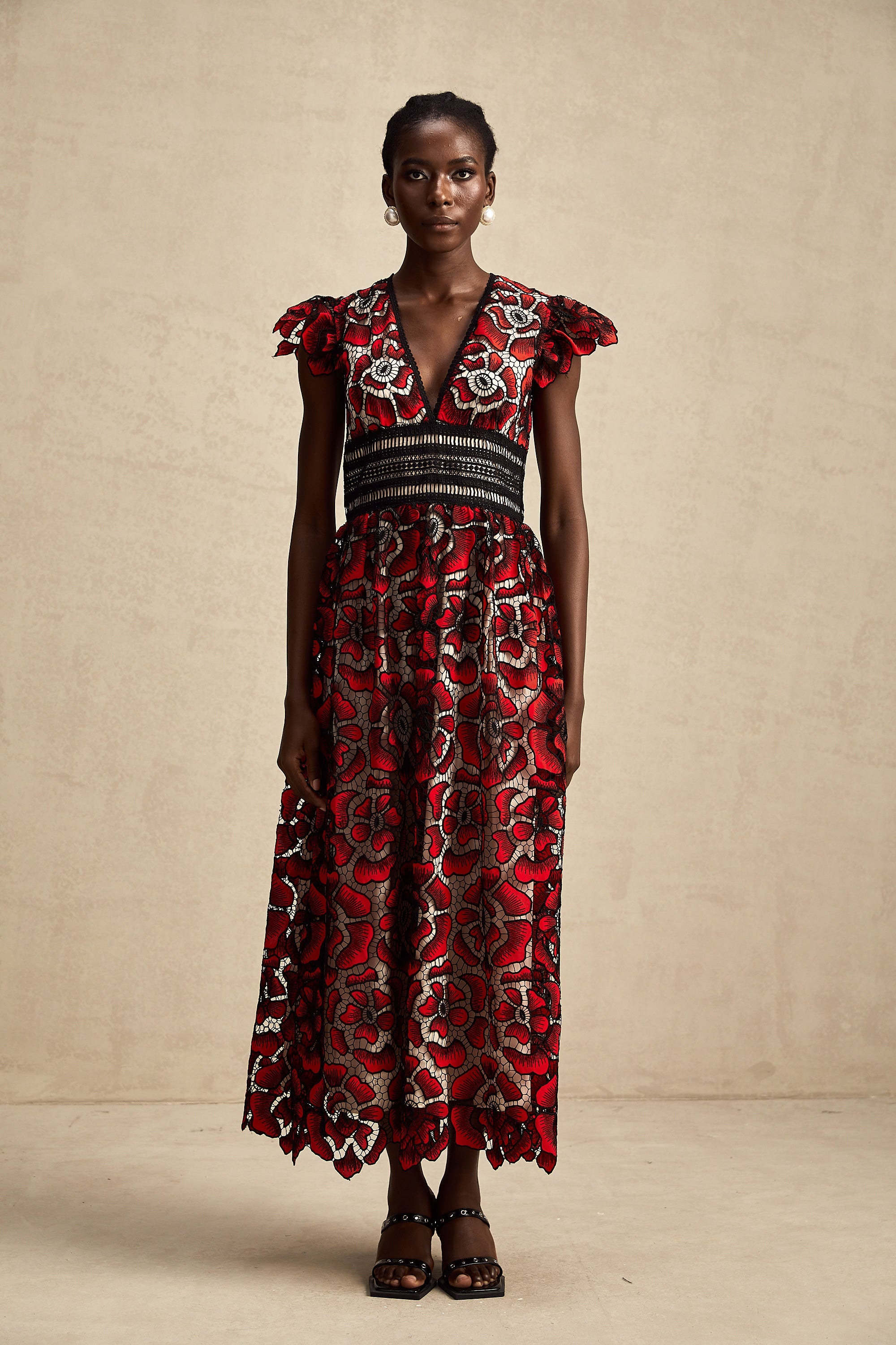 Margaux dantel midi elbise