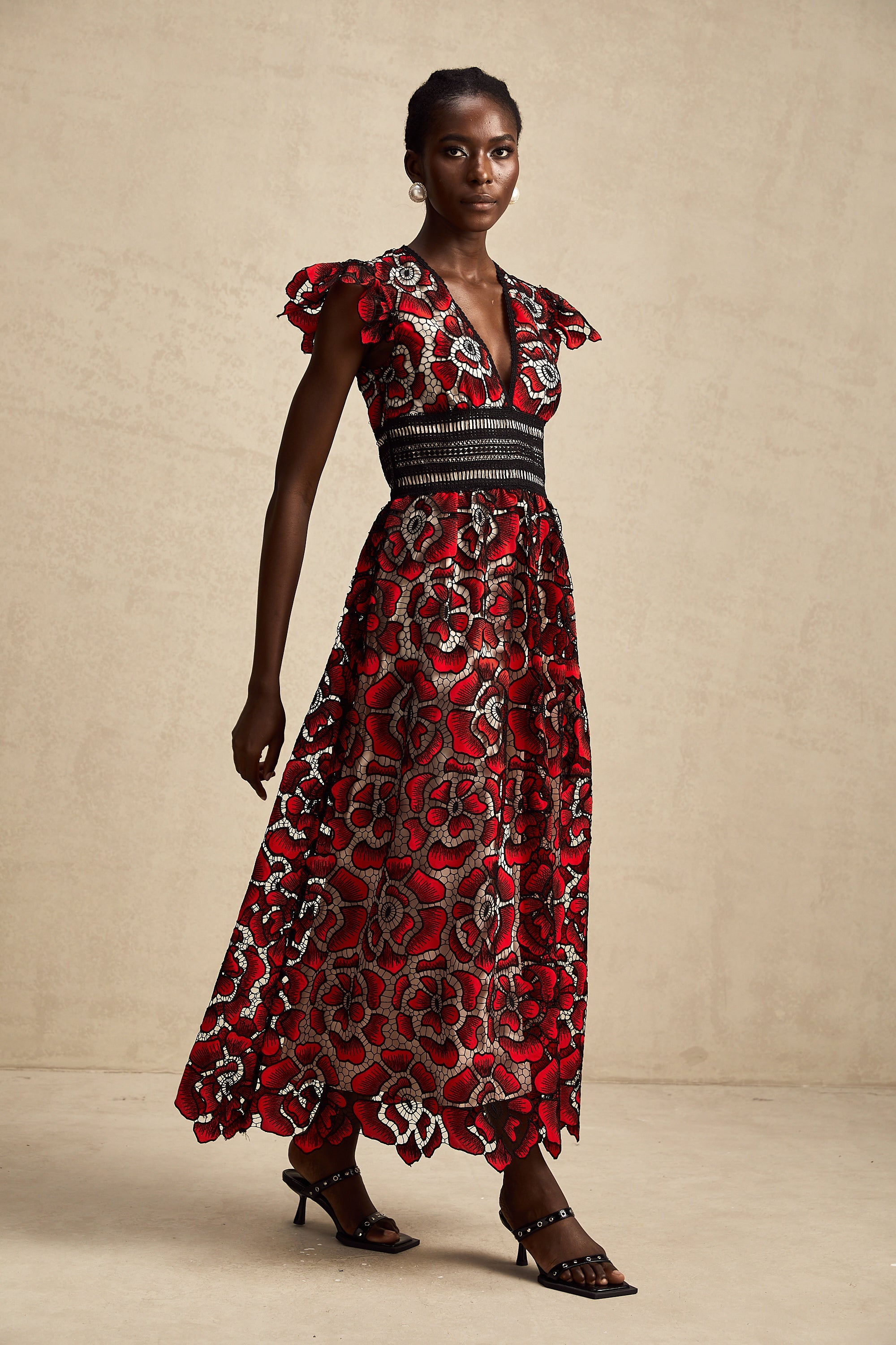 Margaux dantel midi elbise