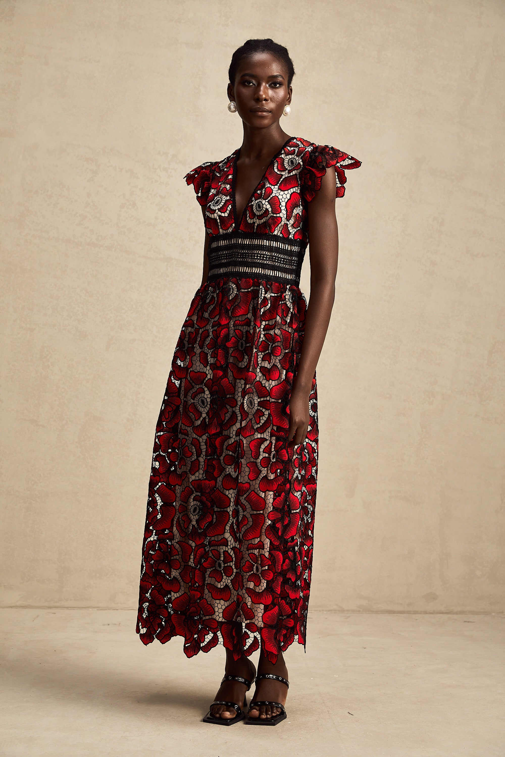 Margaux dantel midi elbise