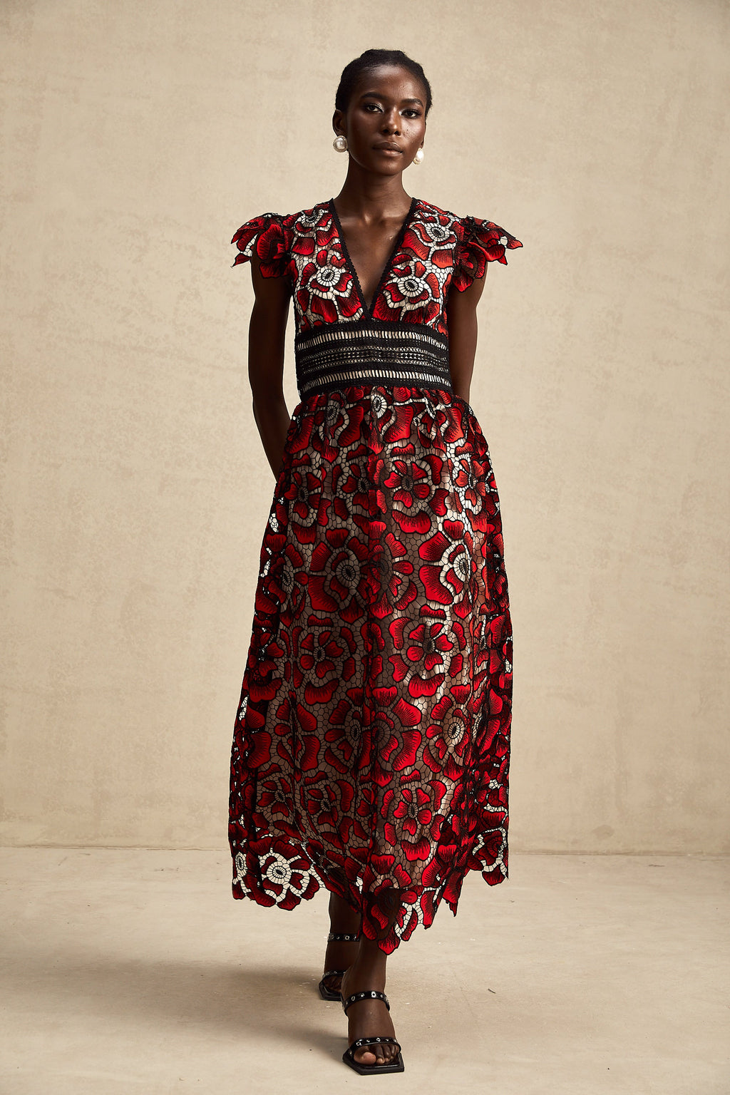 Margaux dantel midi elbise