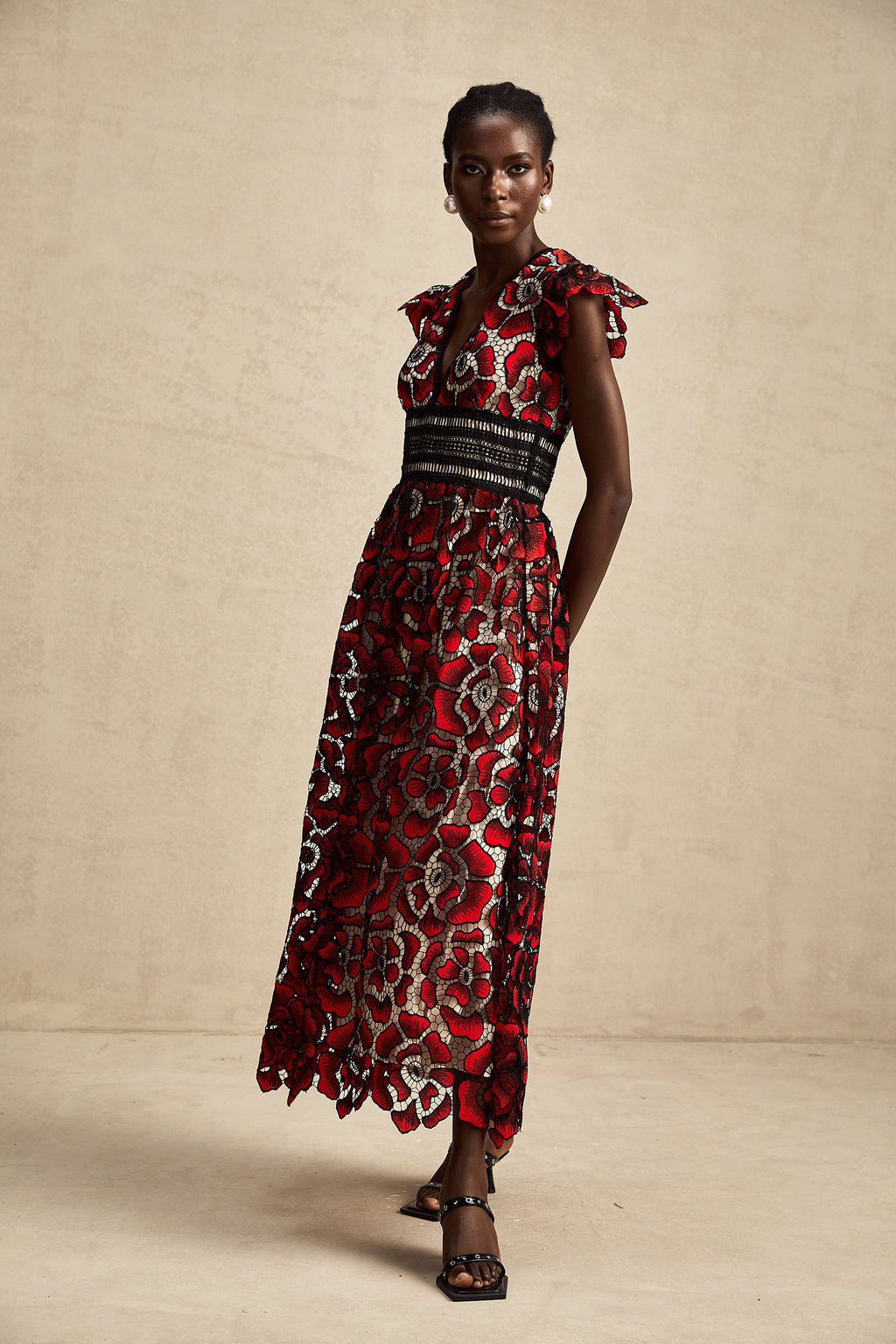 Margaux dantel midi elbise