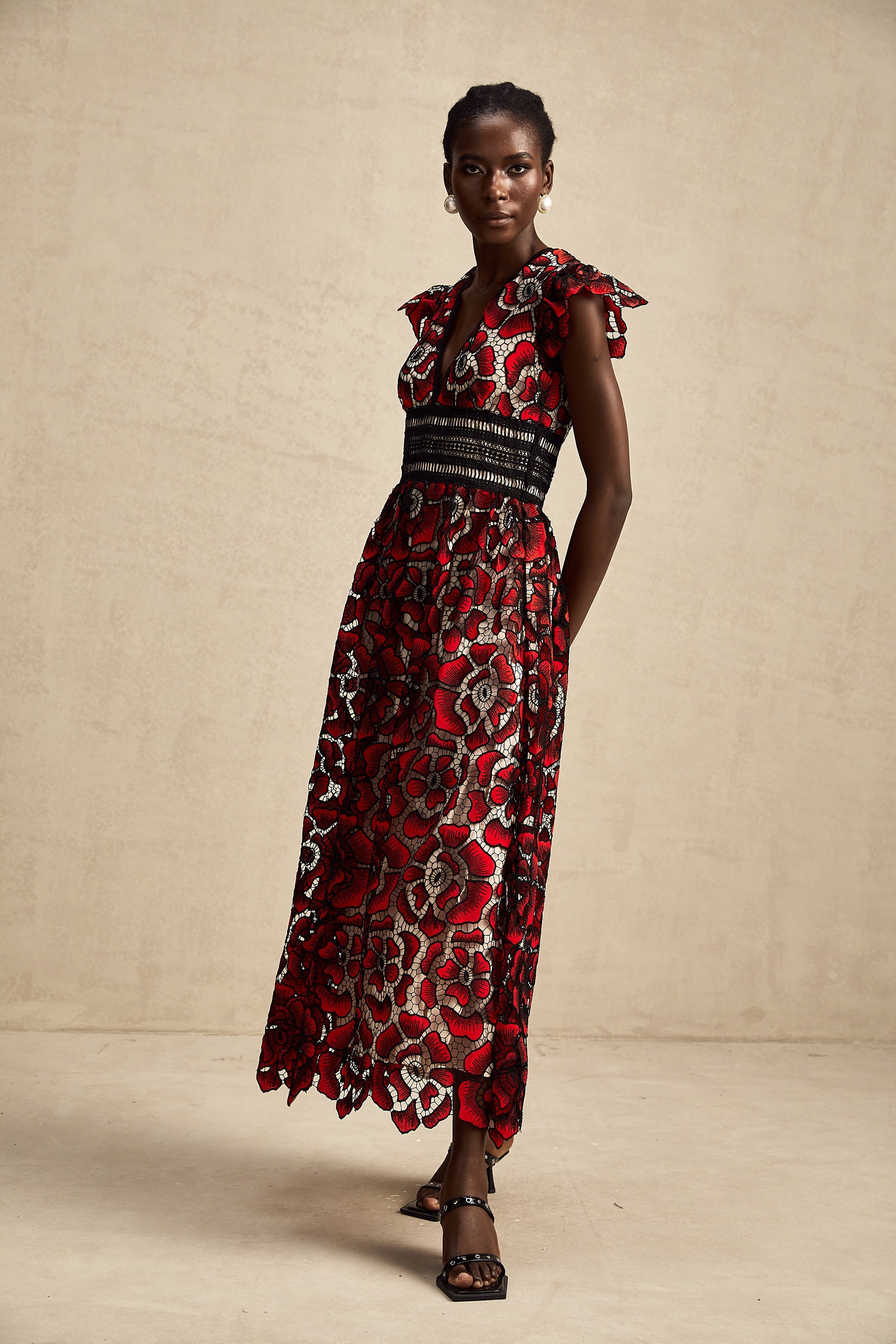 Margaux dantel midi elbise