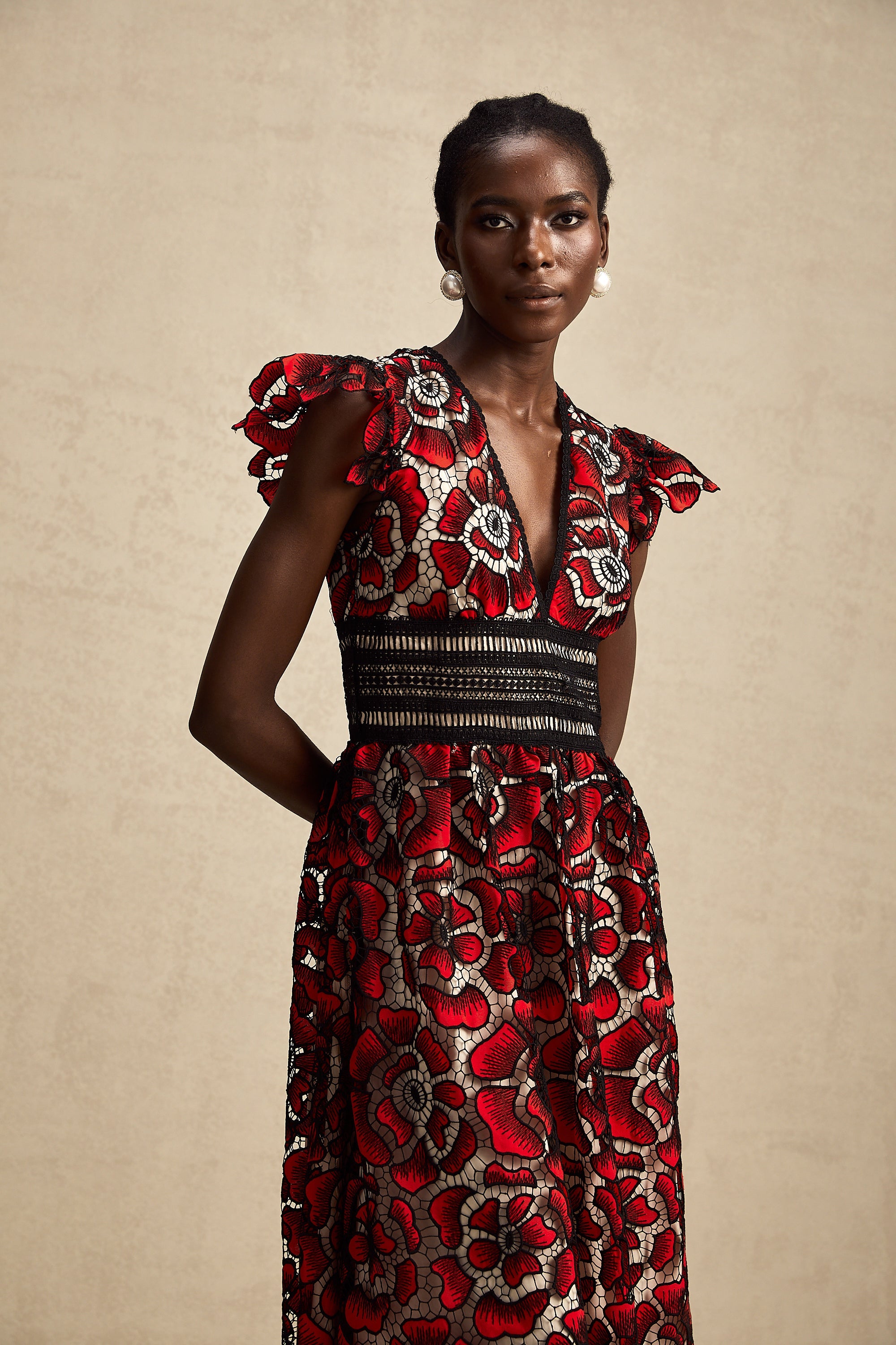 Margaux dantel midi elbise