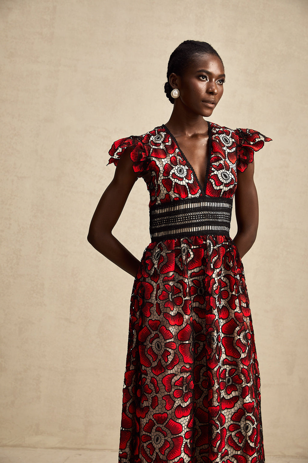 Margaux dantel midi elbise