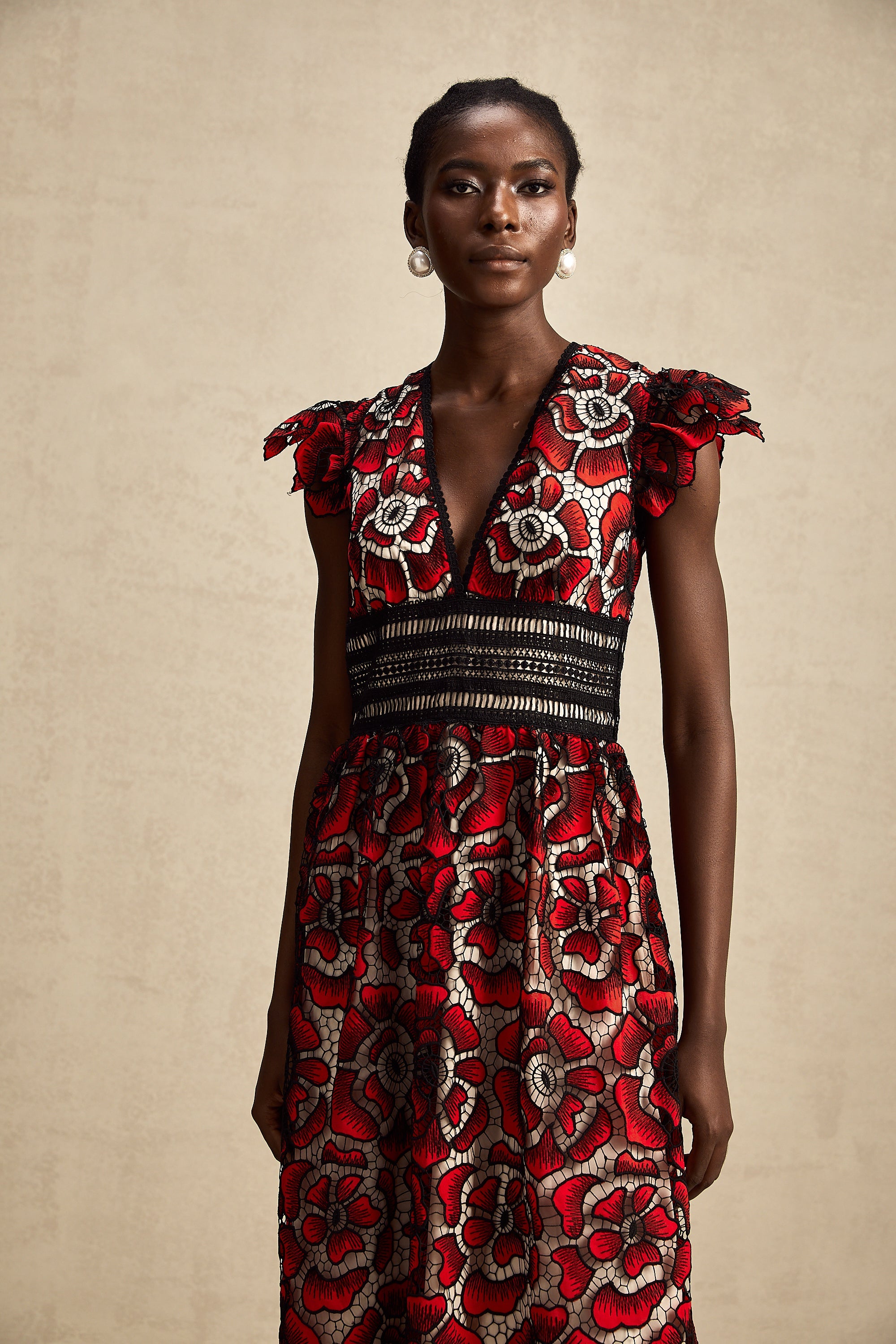 Margaux dantel midi elbise