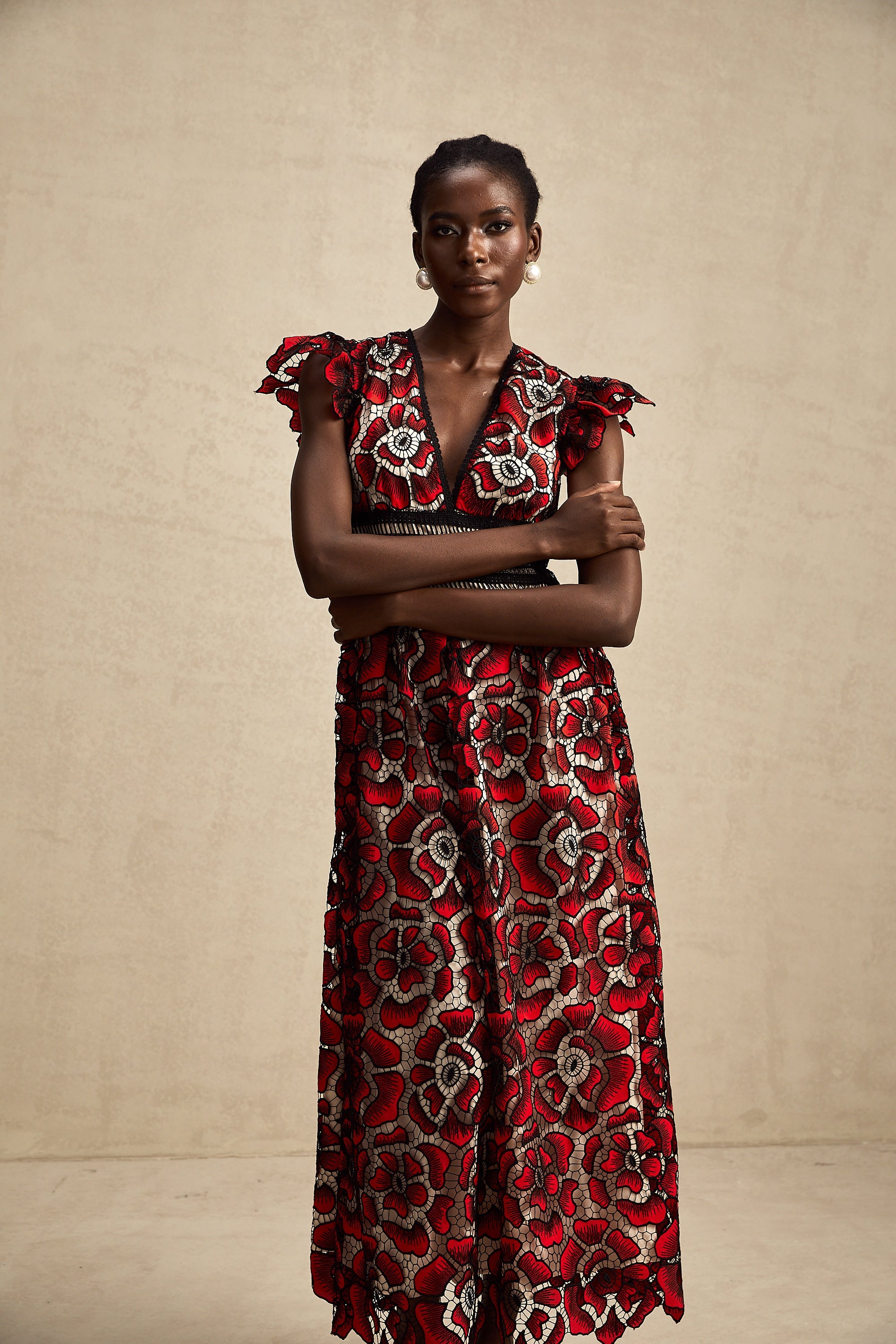 Margaux dantel midi elbise