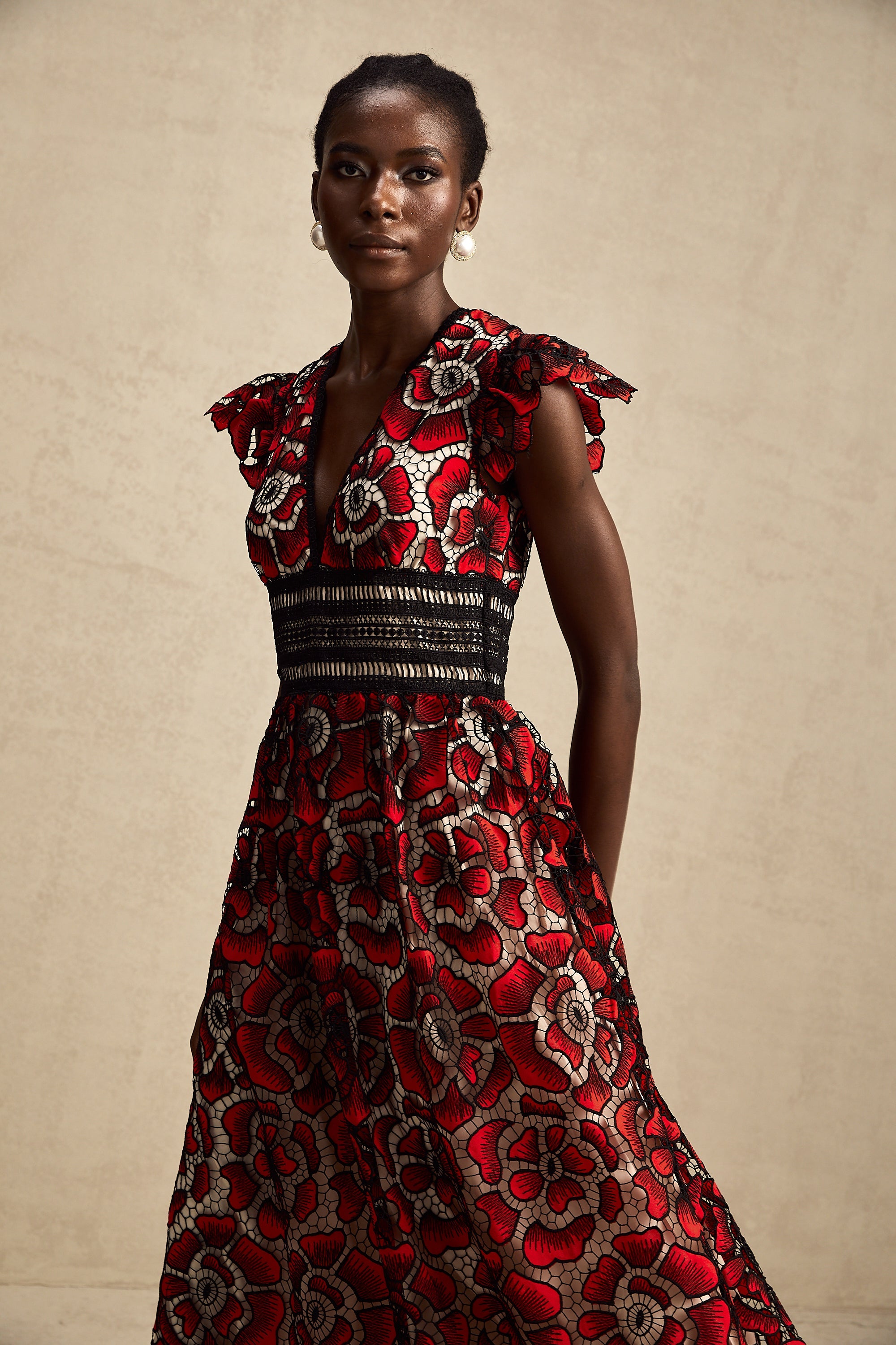 Margaux dantel midi elbise