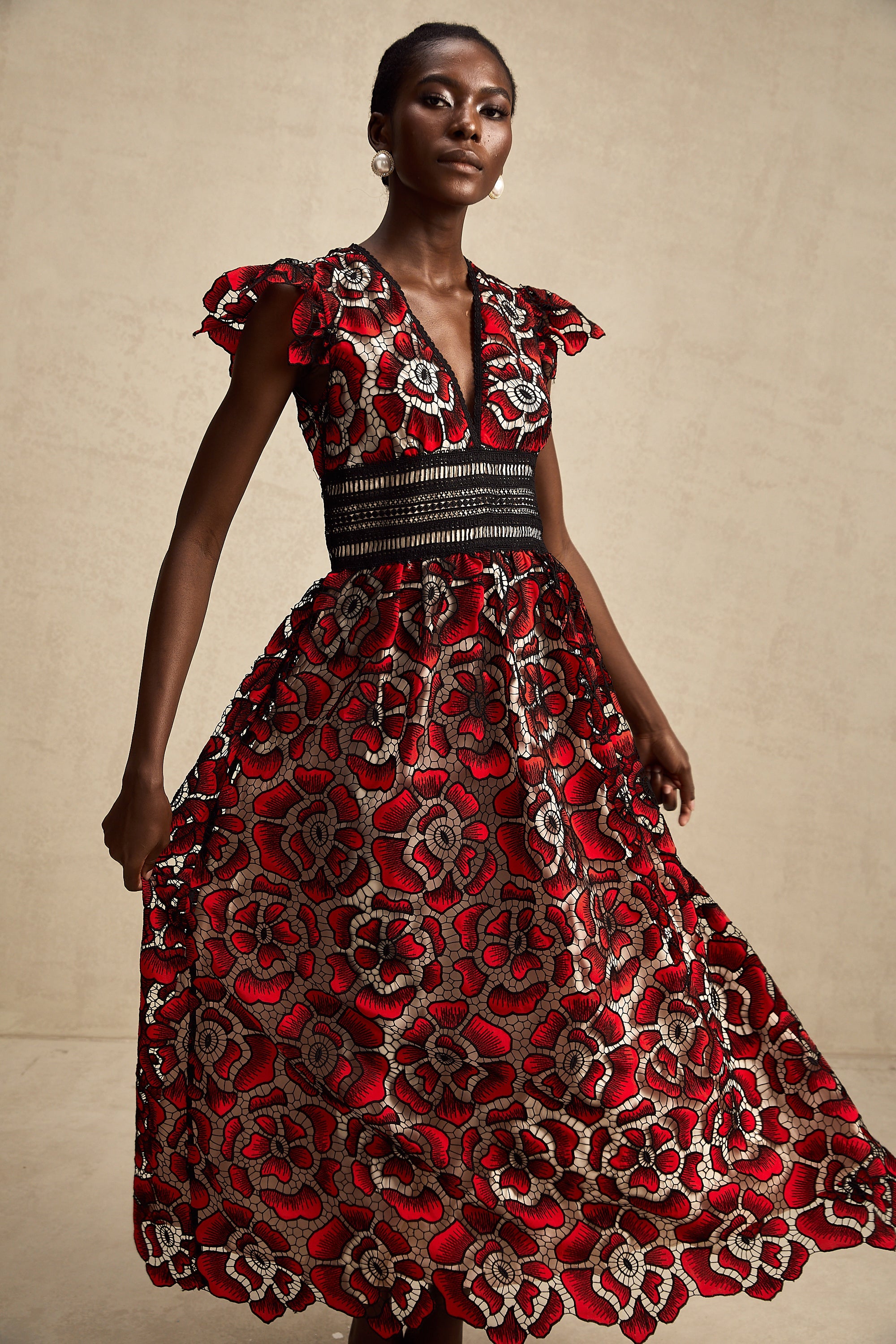 Margaux dantel midi elbise