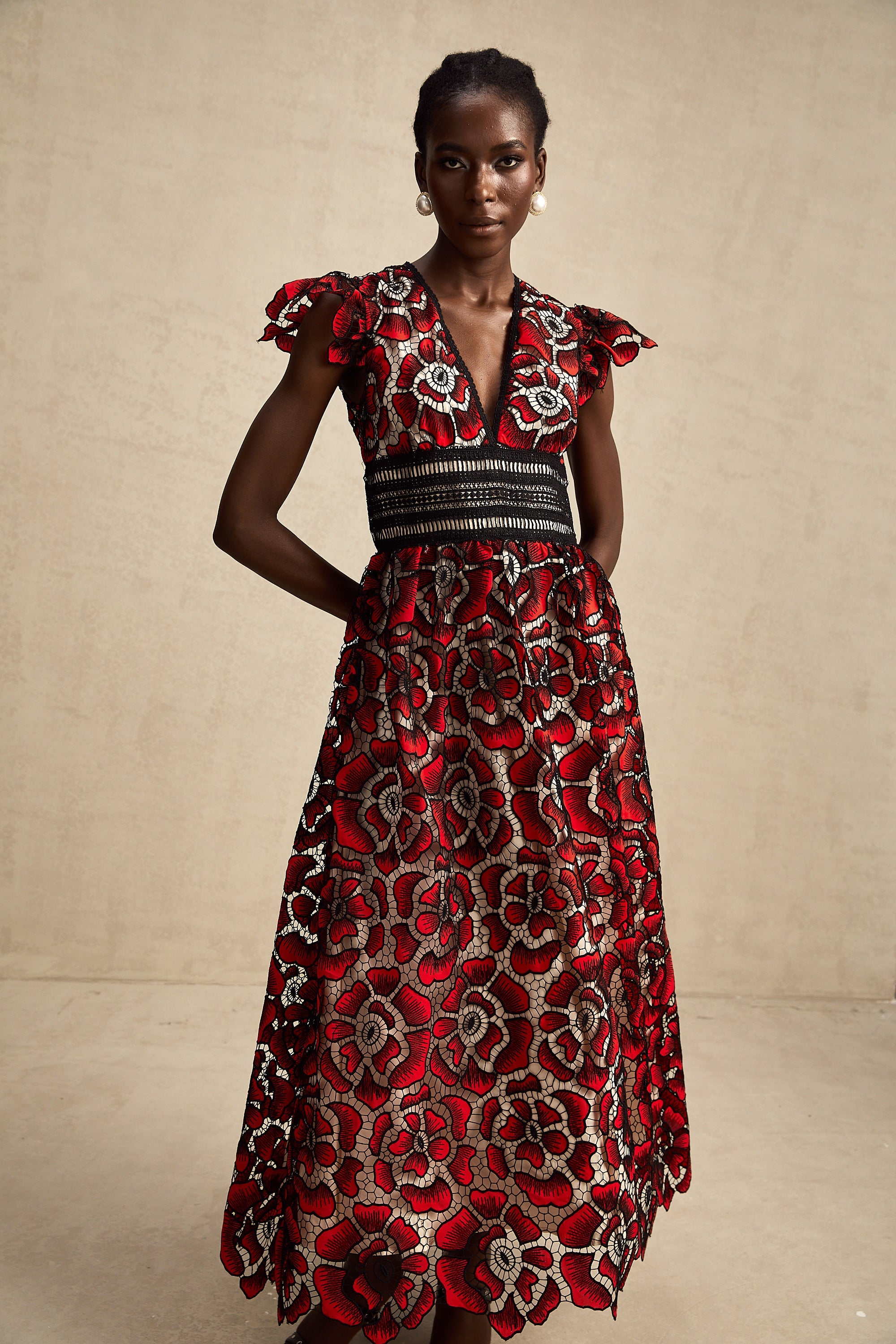 Margaux dantel midi elbise