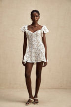 Fırfır Kollu Dantel Mini Elbise