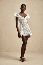 Fırfır Kollu Dantel Mini Elbise