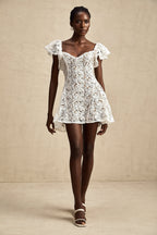 Fırfır Kollu Dantel Mini Elbise