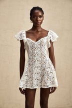Fırfır Kollu Dantel Mini Elbise