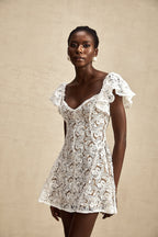 Fırfır Kollu Dantel Mini Elbise