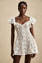 Fırfır Kollu Dantel Mini Elbise