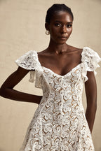 Fırfır Kollu Dantel Mini Elbise