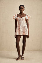 Fırfır Kollu Dantel Mini Elbise