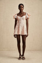 Fırfır Kollu Dantel Mini Elbise