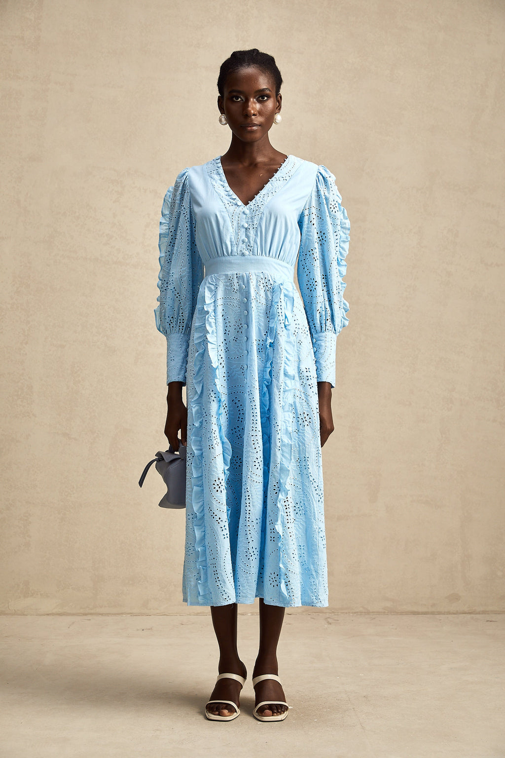 Raphaëlle fırfırlı midi elbise