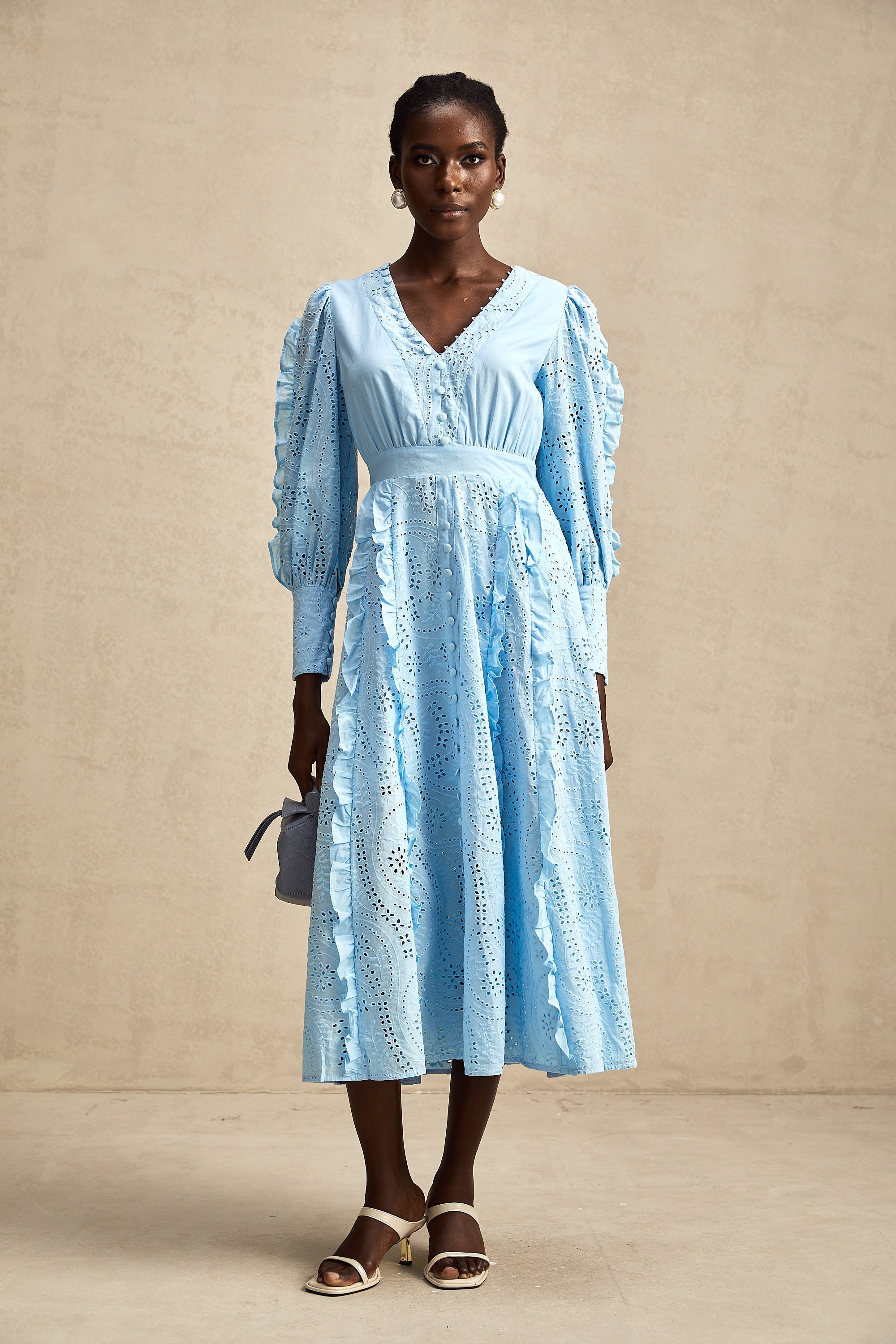 Raphaëlle fırfırlı midi elbise