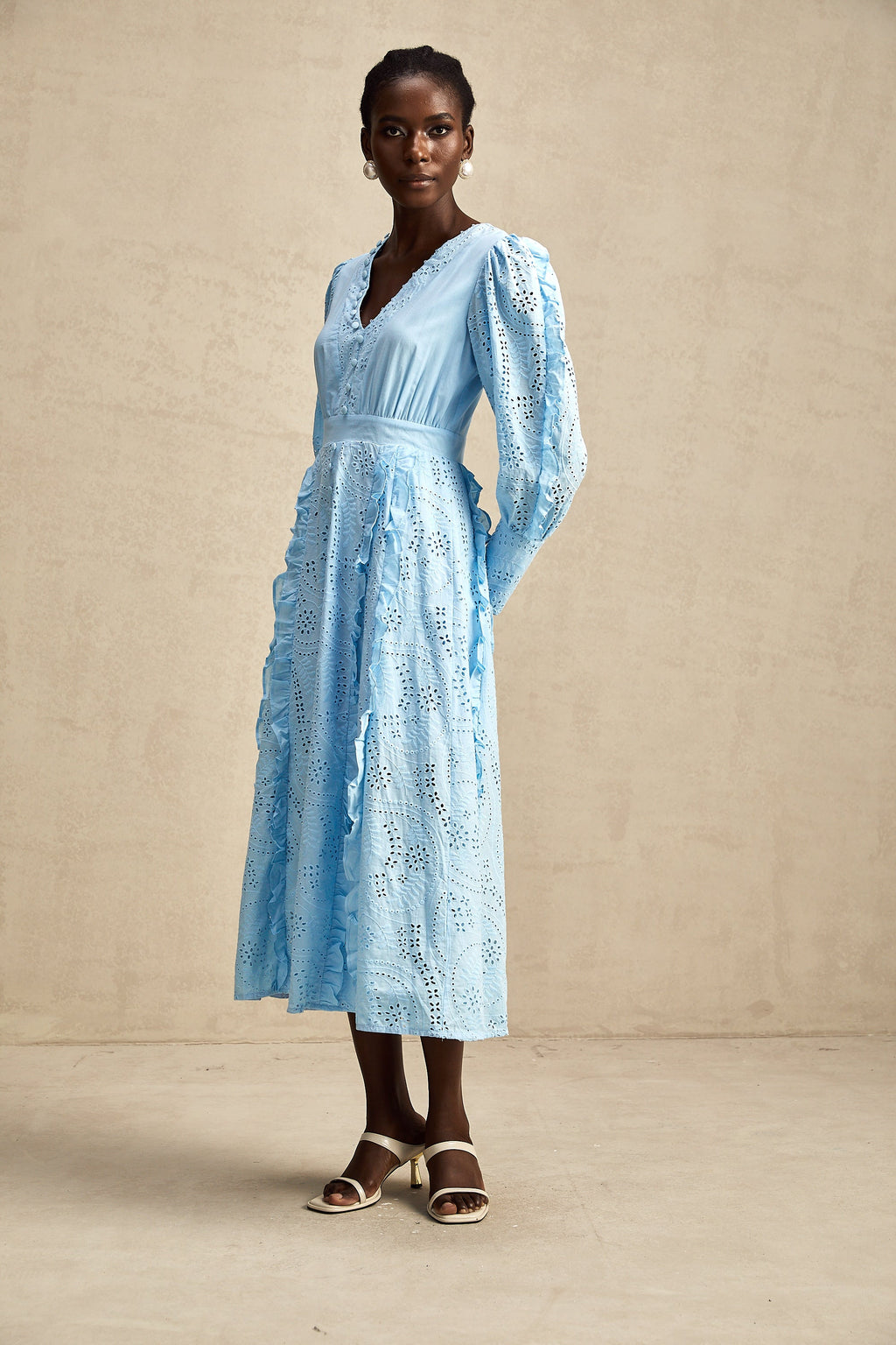 Raphaëlle fırfırlı midi elbise