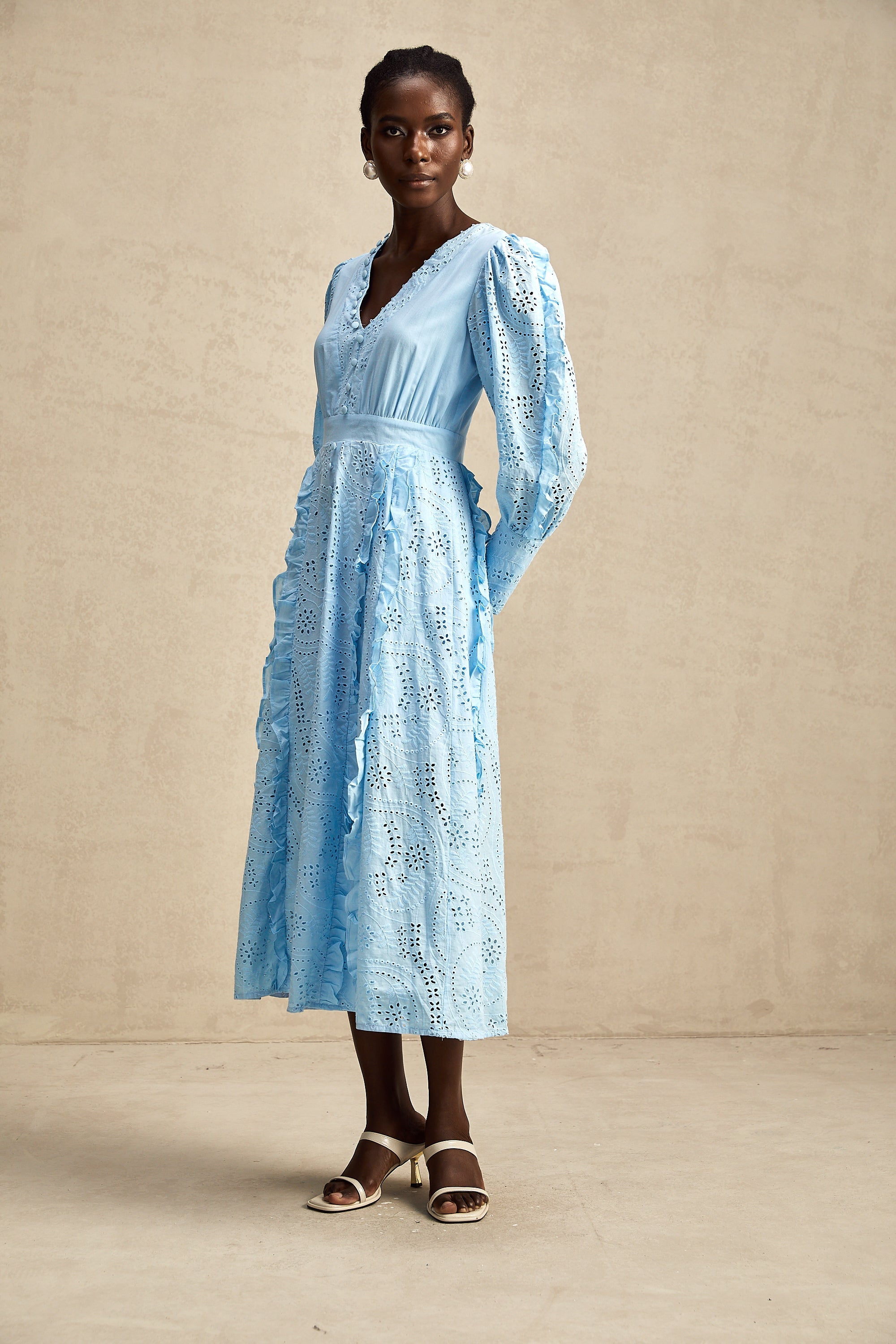 Raphaëlle fırfırlı midi elbise