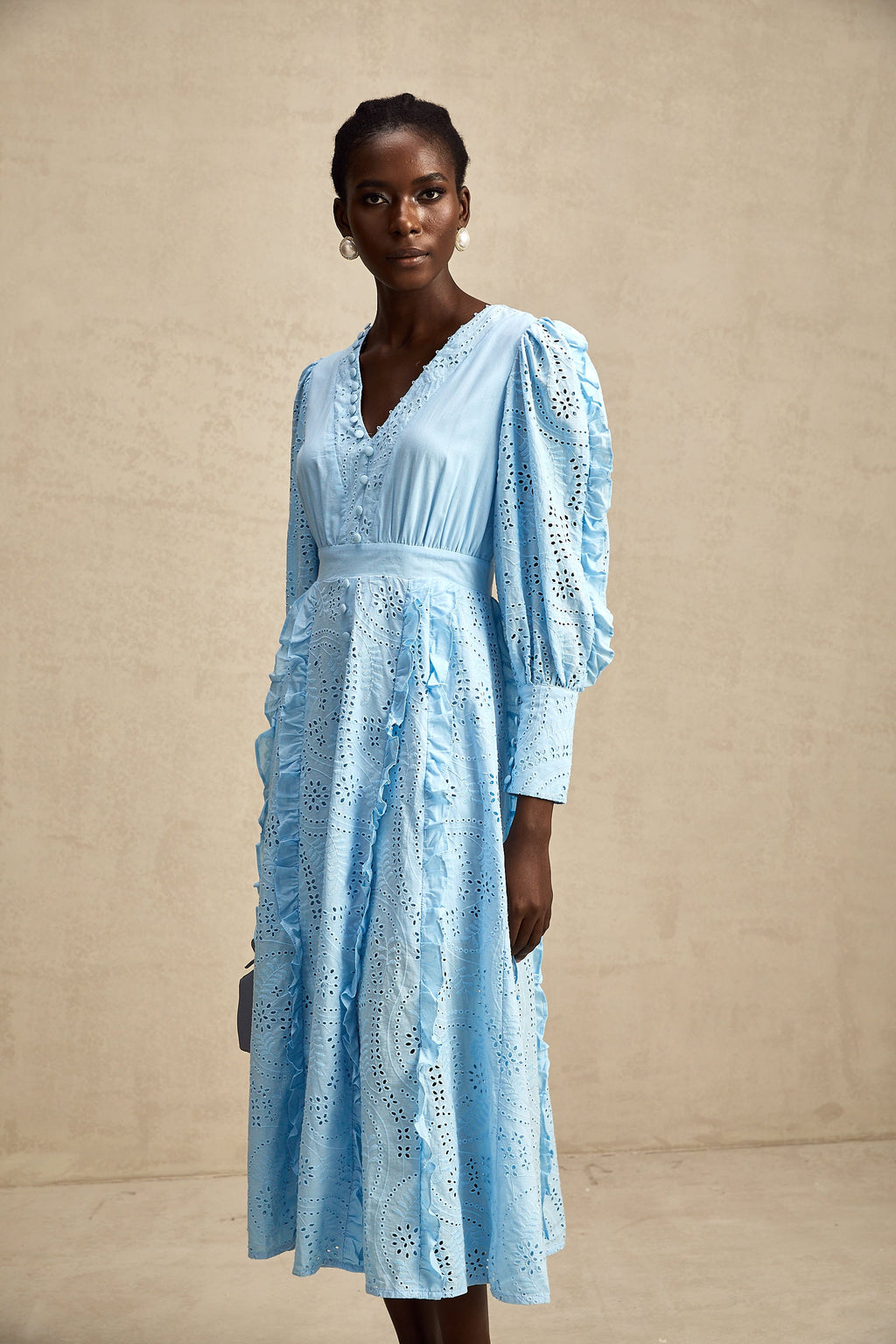 Raphaëlle fırfırlı midi elbise