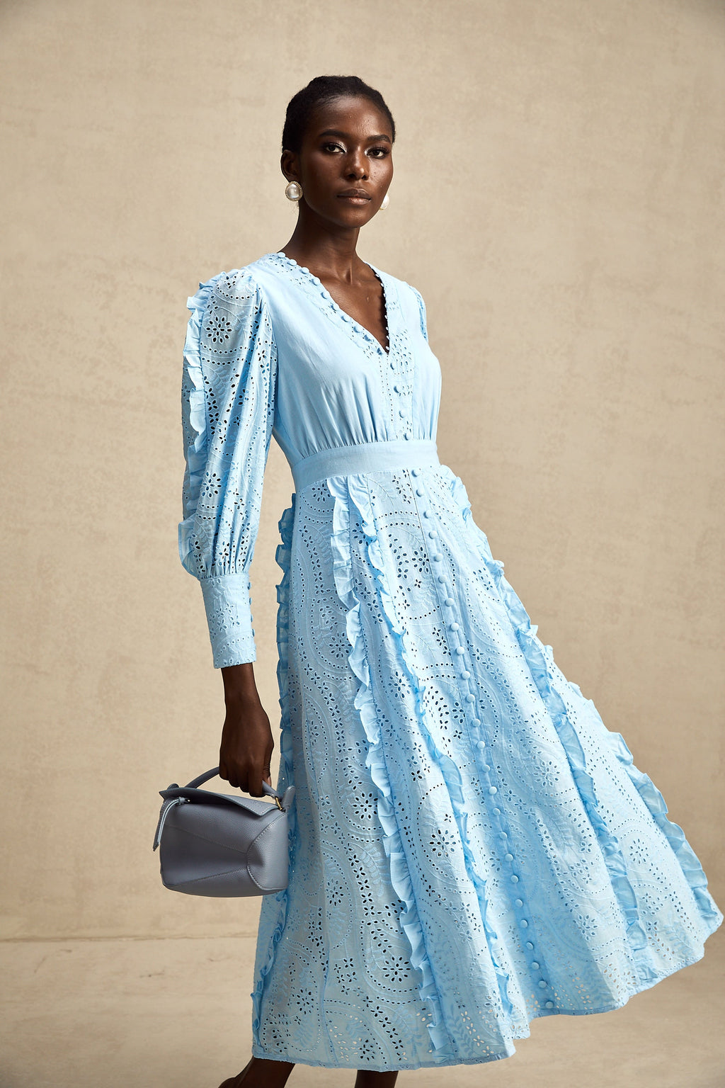 Raphaëlle fırfırlı midi elbise