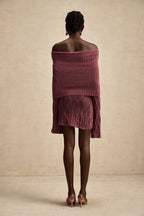 Uzun Kollu Yün Tığ İşi Örgü Mini Elbise