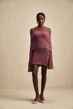 Uzun Kollu Yün Tığ İşi Örgü Mini Elbise