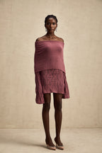 Uzun Kollu Yün Tığ İşi Örgü Mini Elbise