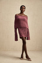 Uzun Kollu Yün Tığ İşi Örgü Mini Elbise