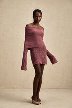 Uzun Kollu Yün Tığ İşi Örgü Mini Elbise