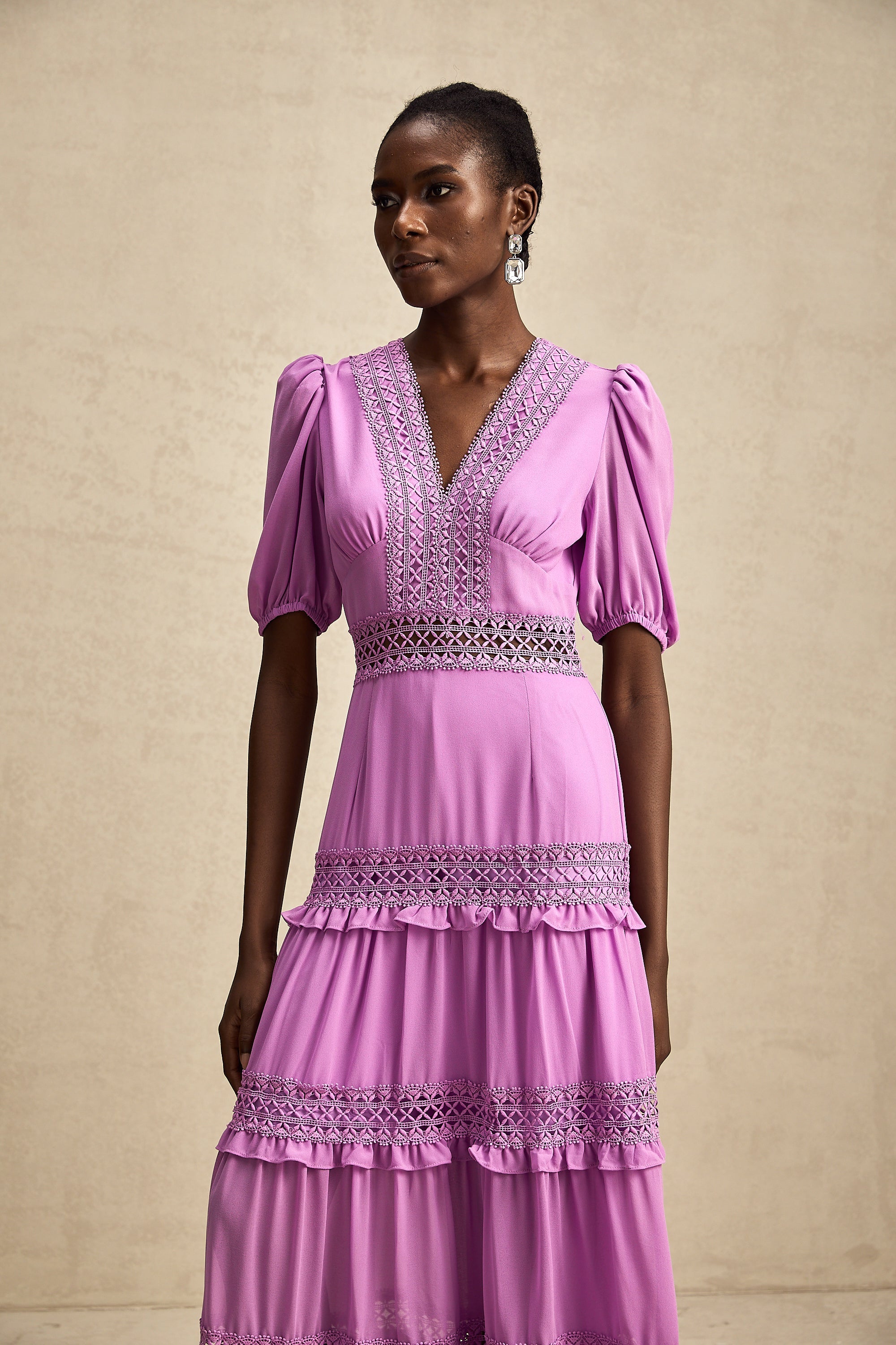 Hélène katmanlı midi elbise