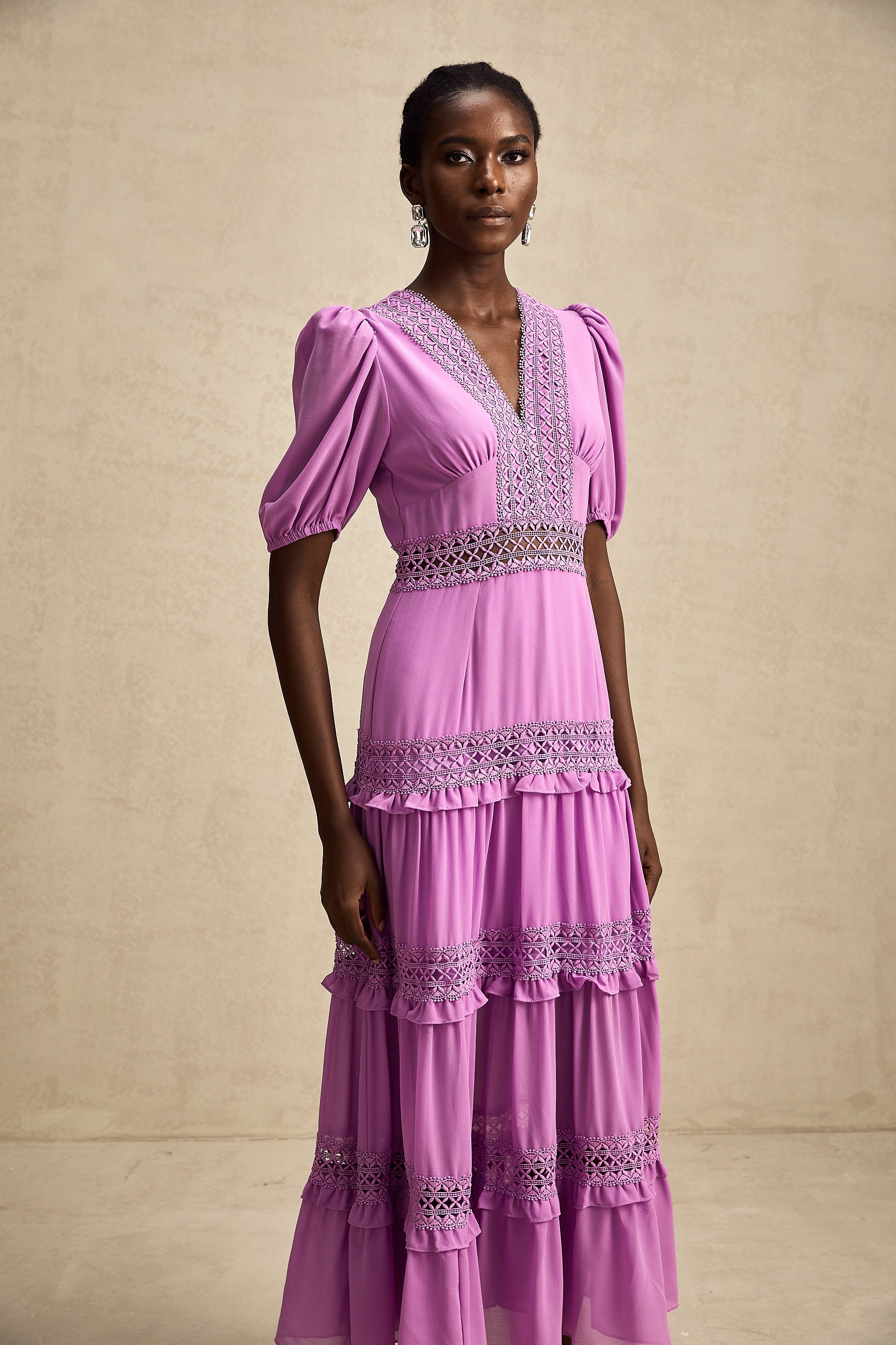 Hélène katmanlı midi elbise