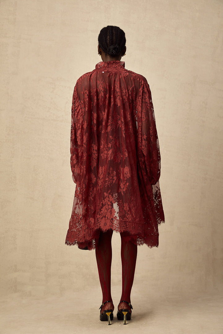 Coline Kırmızı Dantel Oversize Elbise