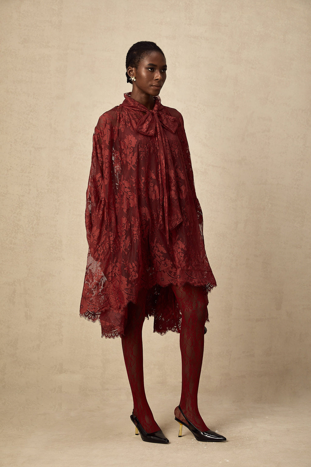 Coline Kırmızı Dantel Oversize Elbise