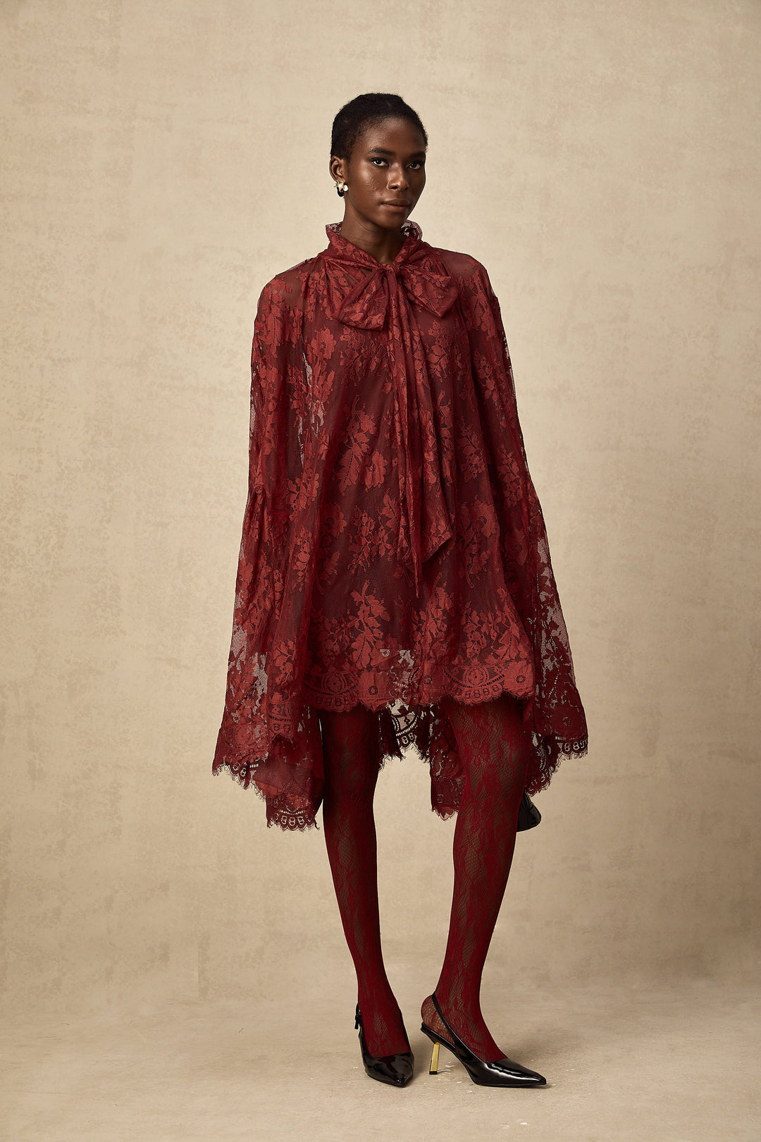 Coline Kırmızı Dantel Oversize Elbise