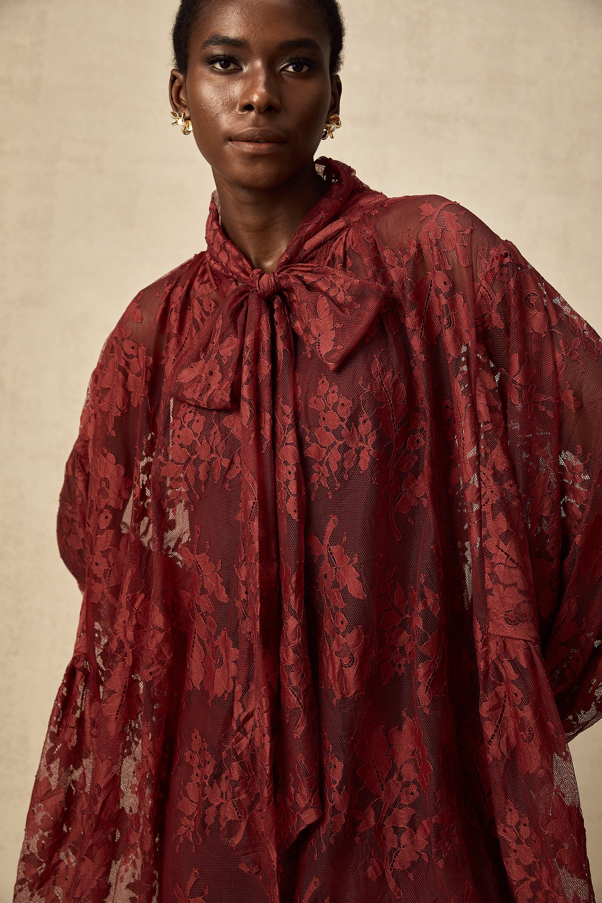 Coline Kırmızı Dantel Oversize Elbise