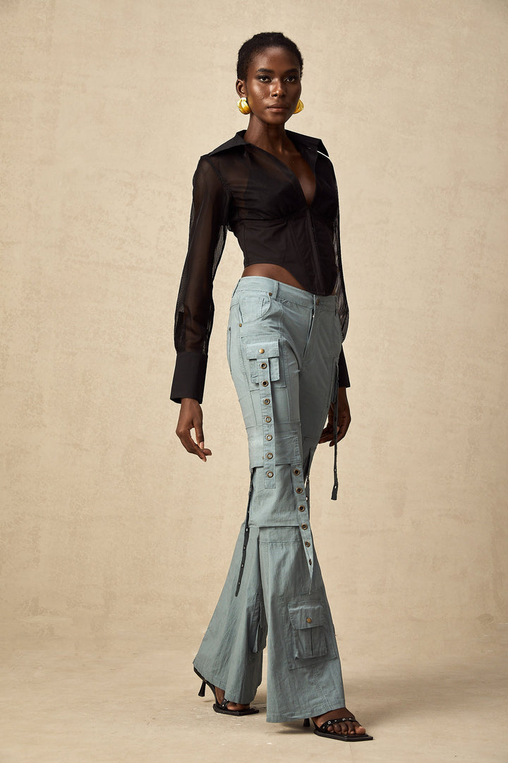 Kemer Örgülü İspanyol Paça Kargo Pantolon